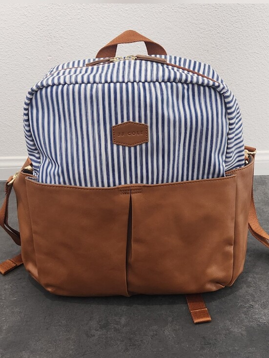 JJ Cole Handbags - JJ Cole Tan & Blue Striped Backpack Diaper Bag